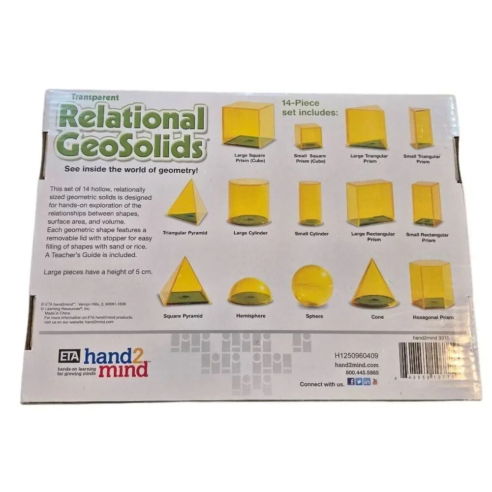 Hand2mind Transparent Relational GeoSolids (14-Piece Geometry Set) NEW